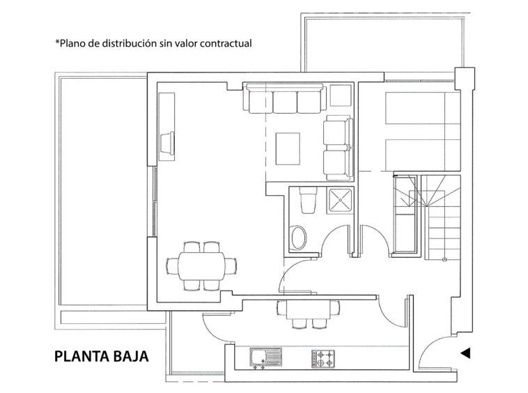 Plano de la planta baja del ático dúplex