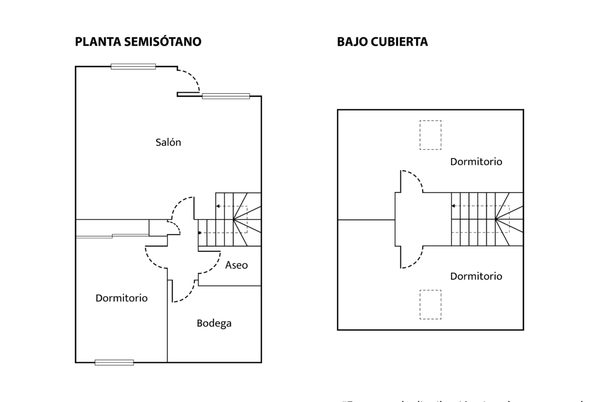 Planos de la planta semisótano y bajo cubierta del chalet